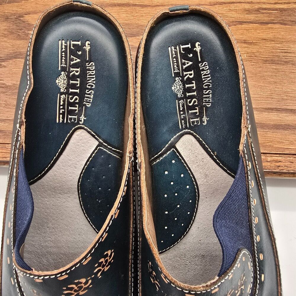 L'Artiste Chino Leather Clog Slip On Mule Womens 42 Blue Tan by Spring Step - Picture 5 of 12